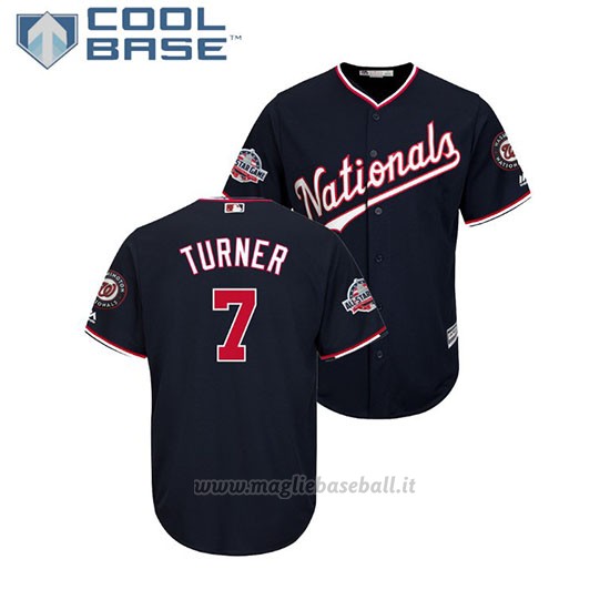 Maglia Baseball Uomo Washington Nationals Trea Turner Cool Base Alterner Replica Blu